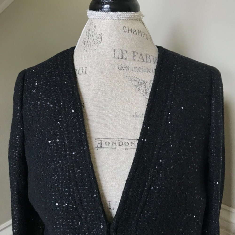 NWT JCrew Collarless Lady Chariot Jacket Blazer Womens 4 Black Sequin BM560 NEW - Picture 5 of 10
